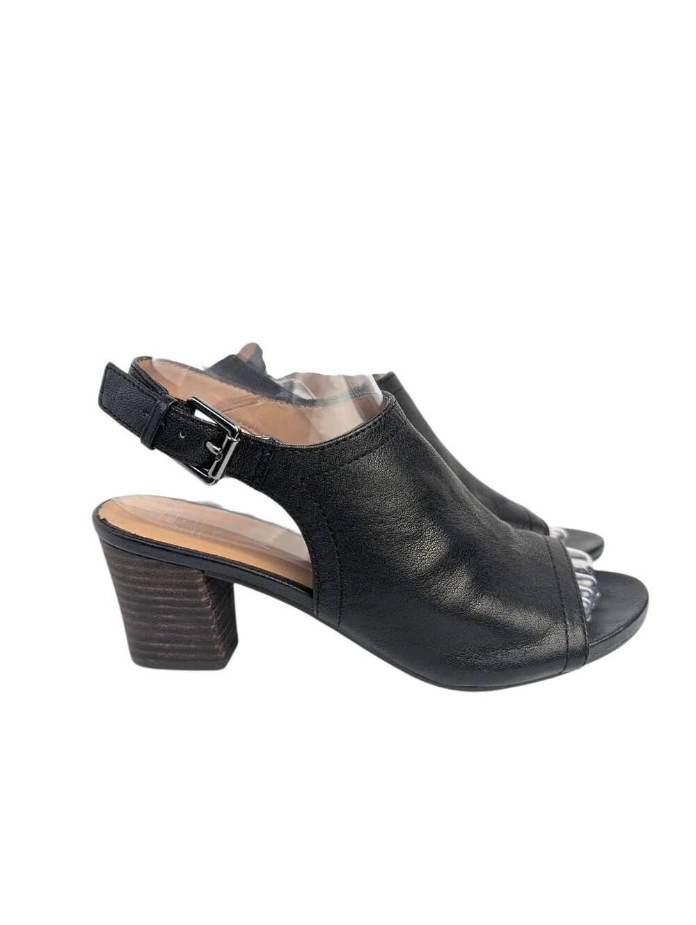 Franco Sarto Mandi Black leather slingback open toe bootie heels womens 7
